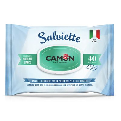 Salviette Camon Muschio Bianco per la cura del pelo di cani e gatti  40 pz