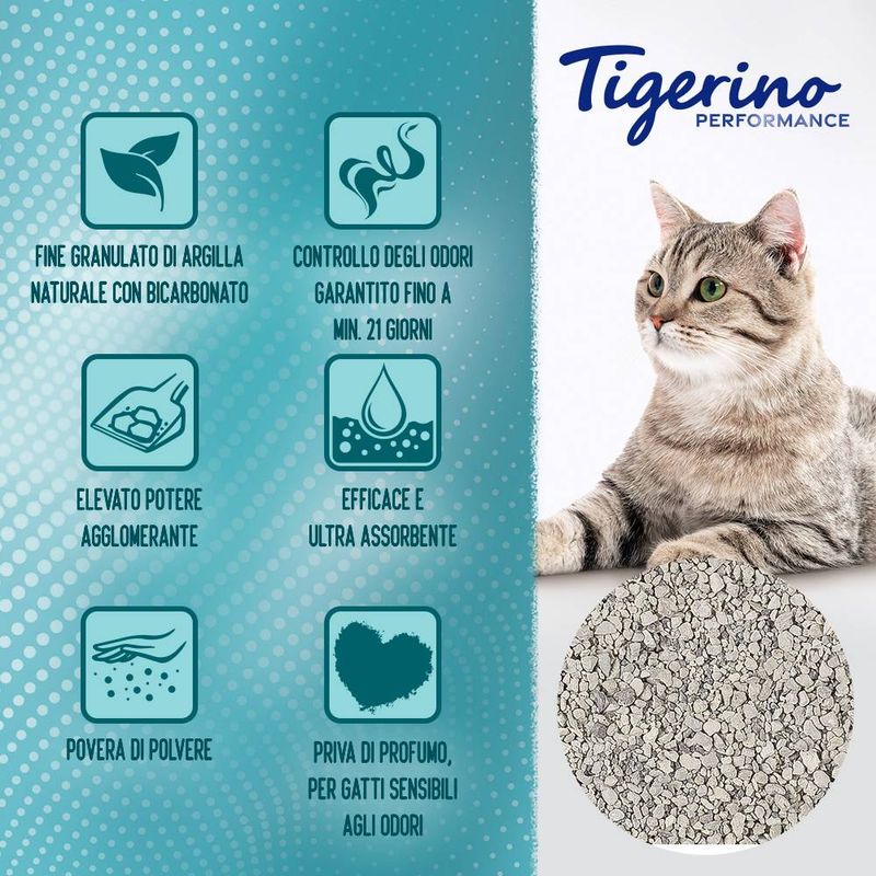 Lettiera Tigerino Performance Odour Control con Bicarbonato (senza profumo) 12 kg