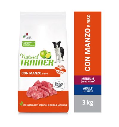 Natural Trainer Medium con Manzo, Riso e Ginseng Crocchette per cane