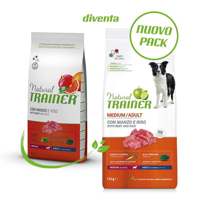 Natural Trainer Medium con Manzo, Riso e Ginseng Crocchette per cane